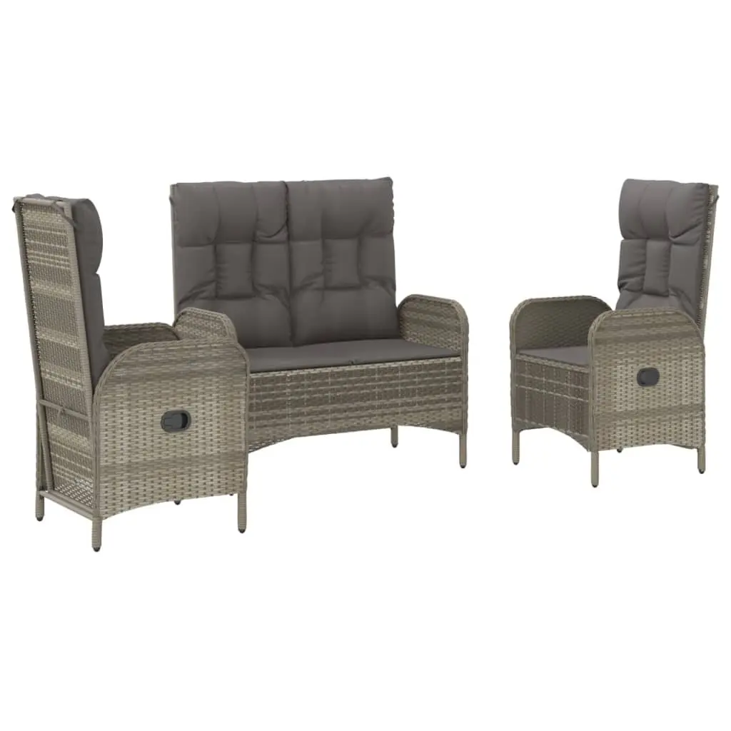Garden Dining Set PE Rattan 3 Piece Outdoor Furniture Grey Powder Coated Steel Table and Chairs