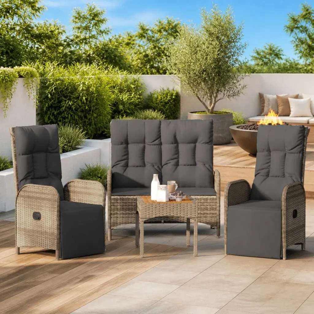 3 Piece Outdoor Dining Set in Grey Poly Rattan
