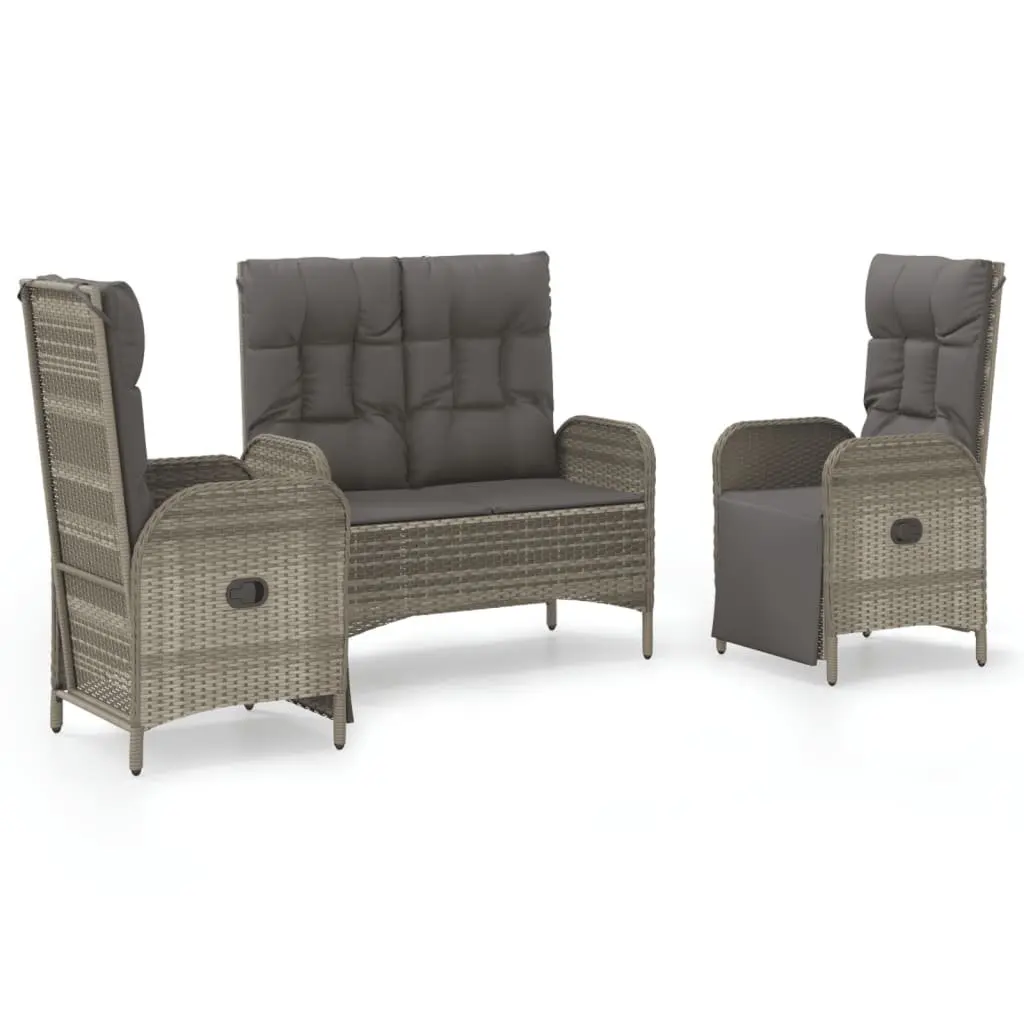 3 Piece Outdoor Dining Set in Grey Poly Rattan