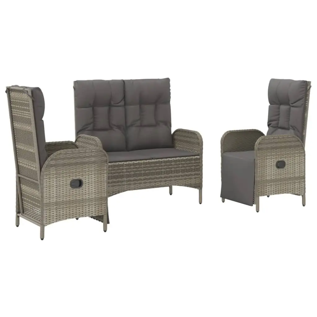 3 Piece Outdoor Dining Set in Grey Poly Rattan