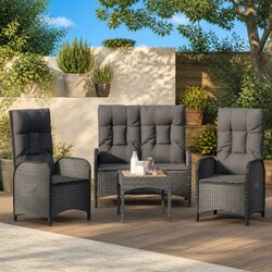 Sturdy 3 Piece Garden Dining Set with Black Rattan Chairs