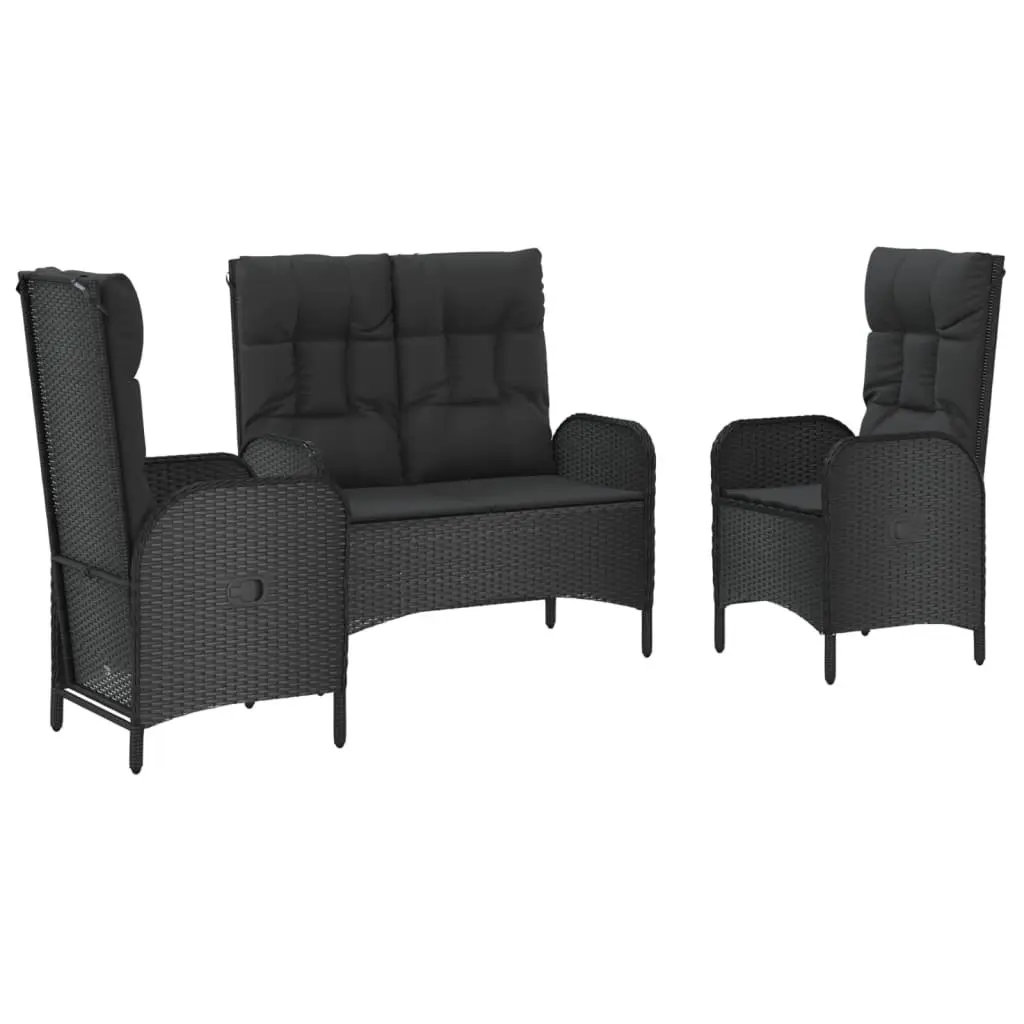 Garden Dining Set PE Rattan 3 Piece Outdoor Furniture Black Chairs Table