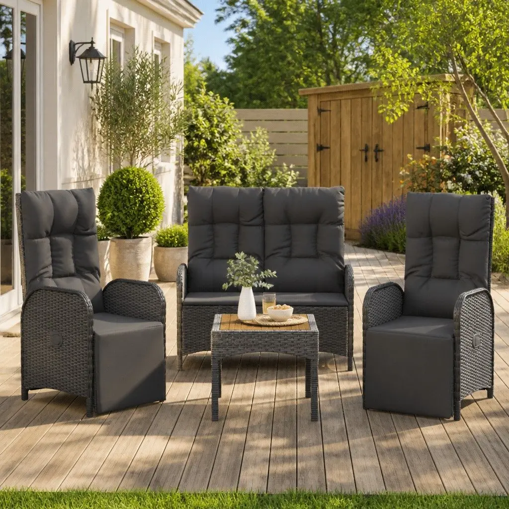 3 Piece Black Outdoor Dining Set with Cushions