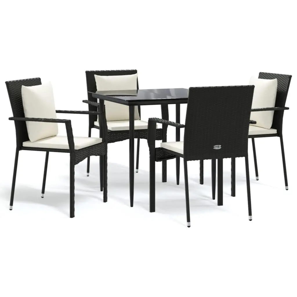 Garden Dining Set PE Rattan Steel 5 Piece Black Outdoor Patio Furniture