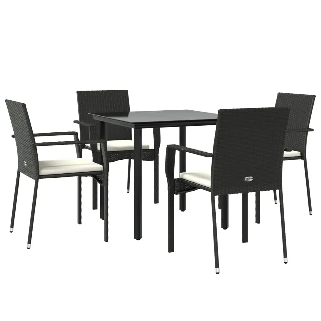 5 Piece Black Poly Rattan Outdoor Dining Set