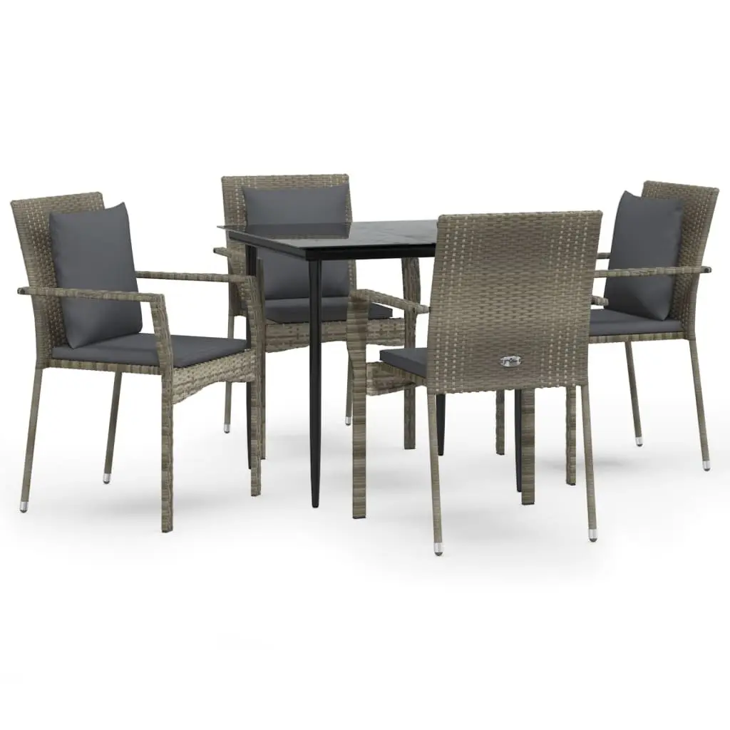 Garden Dining Set Poly Rattan 5 Piece Grey Outdoor Patio Furniture with Cushions