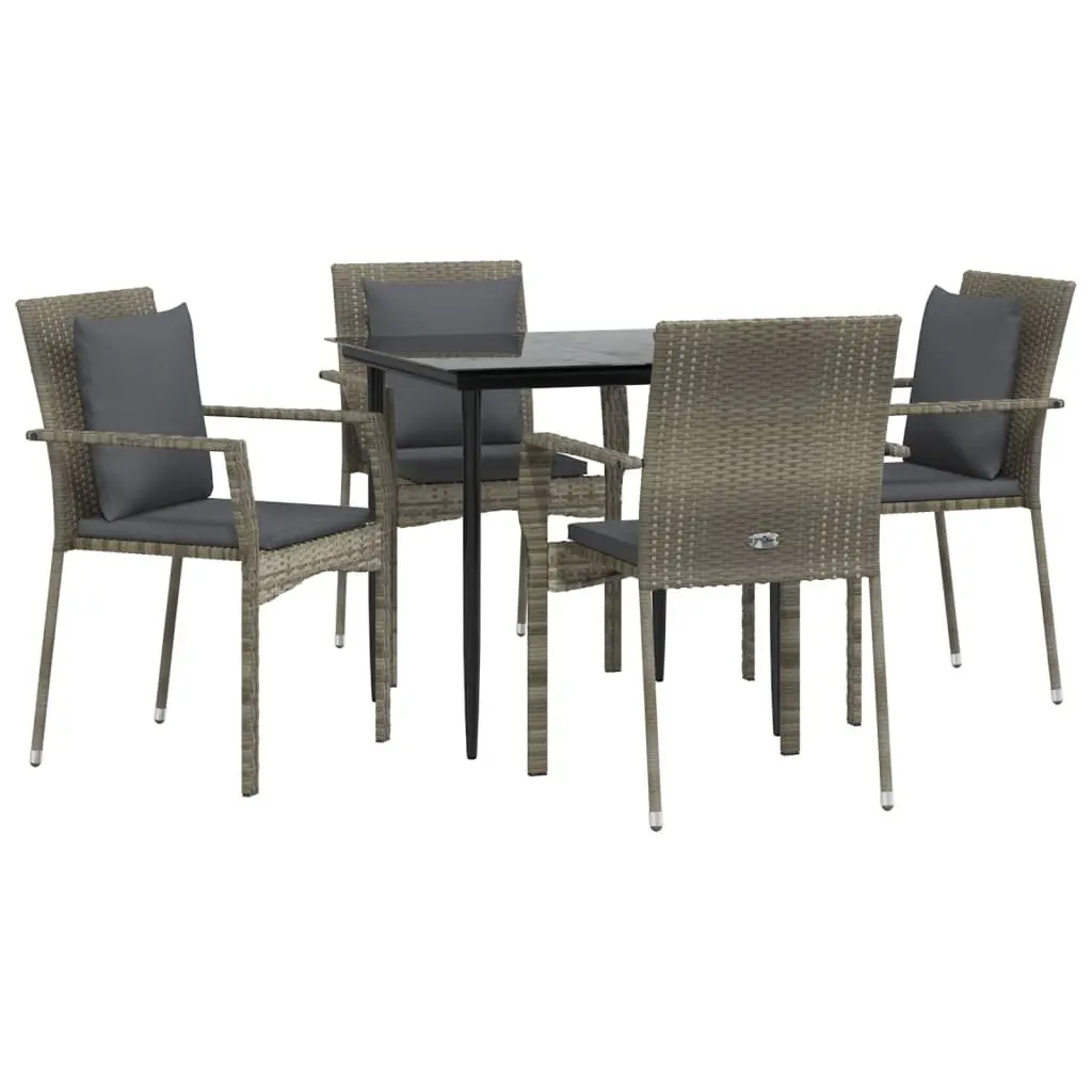 Garden Dining Set Poly Rattan 5 Piece Grey Outdoor Patio Furniture with Cushions