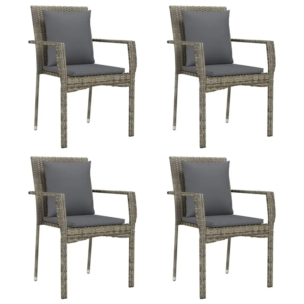 Garden Dining Set Poly Rattan 5 Piece Grey Outdoor Patio Furniture with Cushions