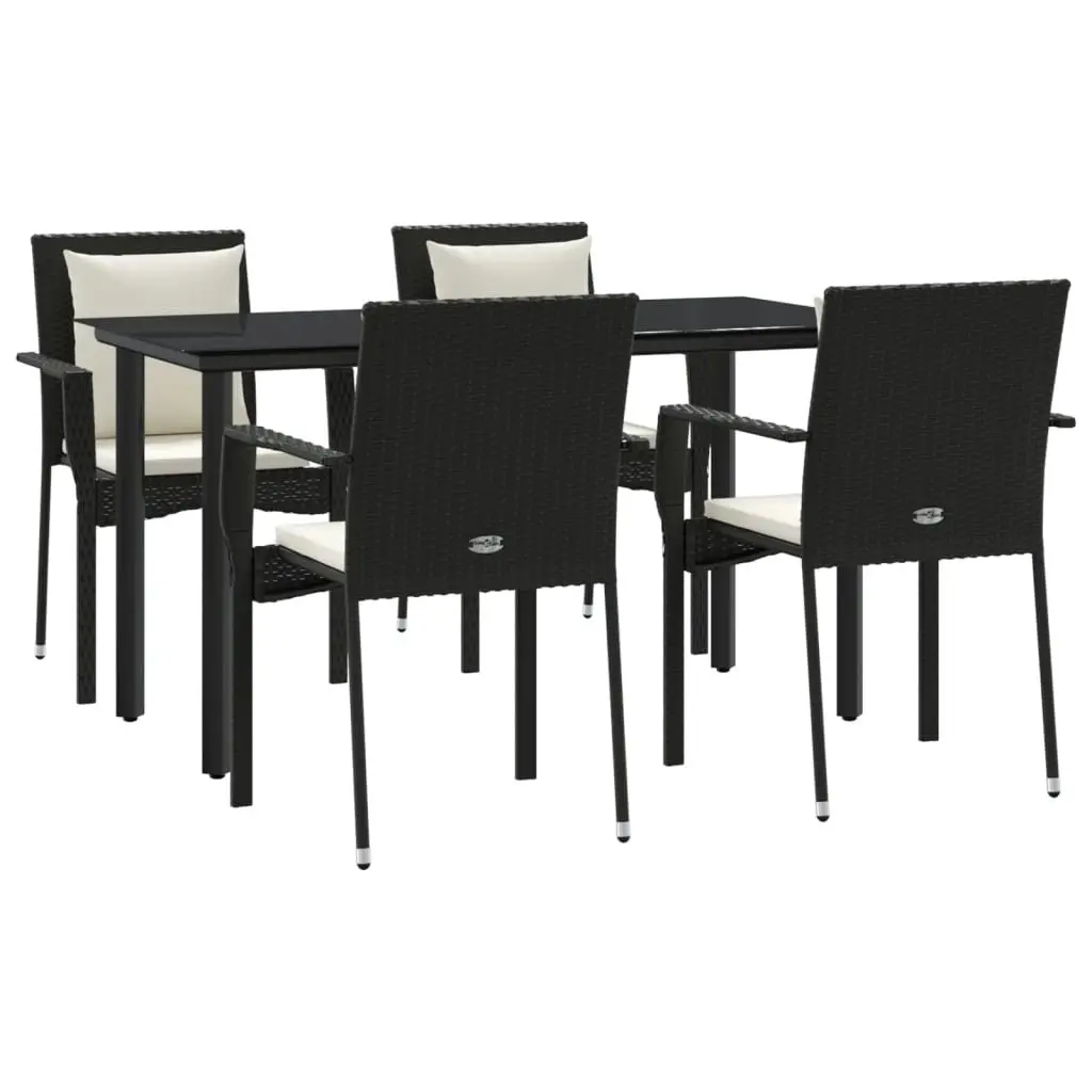 5 Piece Garden Dining Set PE Rattan Steel Frame Tempered Glass Black