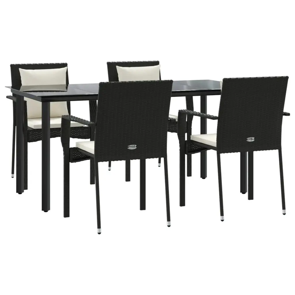 5 Piece Garden Dining Set with Cushions in Black