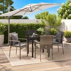 5-Piece Grey Garden Dining Set with Cushions