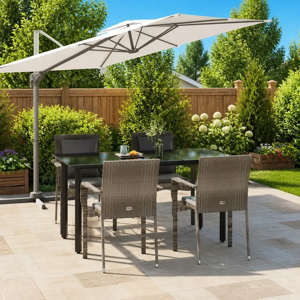 Garden Dining Set Poly Rattan 5 Piece Outdoor Patio Furniture Grey