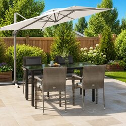 5-Piece Grey Poly Rattan Garden Dining Set with Cushions