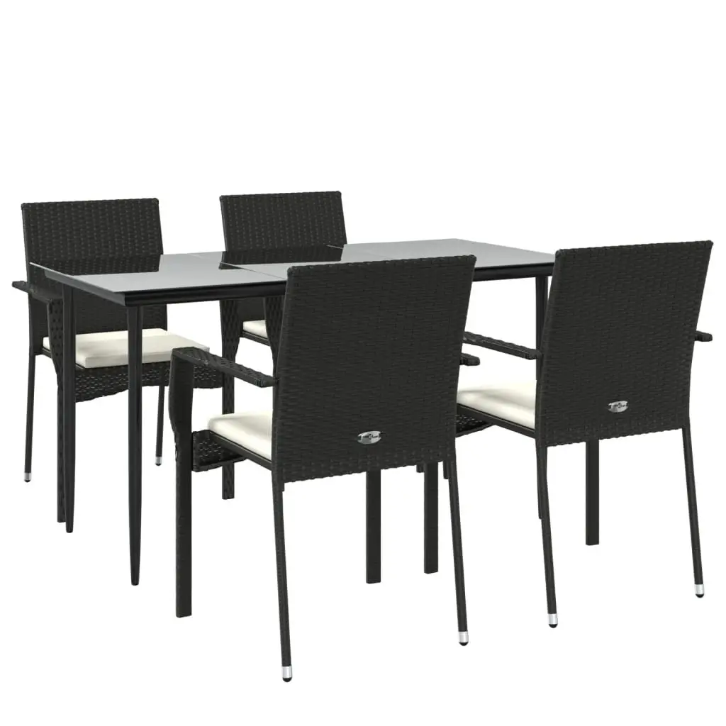 5 Piece Outdoor Dining Set Black Poly Rattan Garden Patio Furniture with