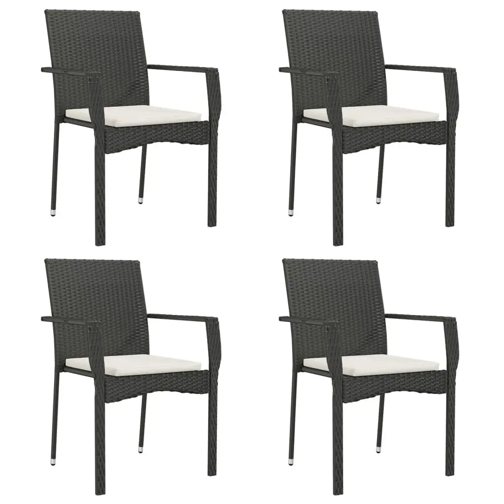 5 Piece Outdoor Dining Set Black Poly Rattan Garden Patio Furniture with