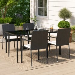 5-Piece Black Poly Rattan Garden Dining Set with Table