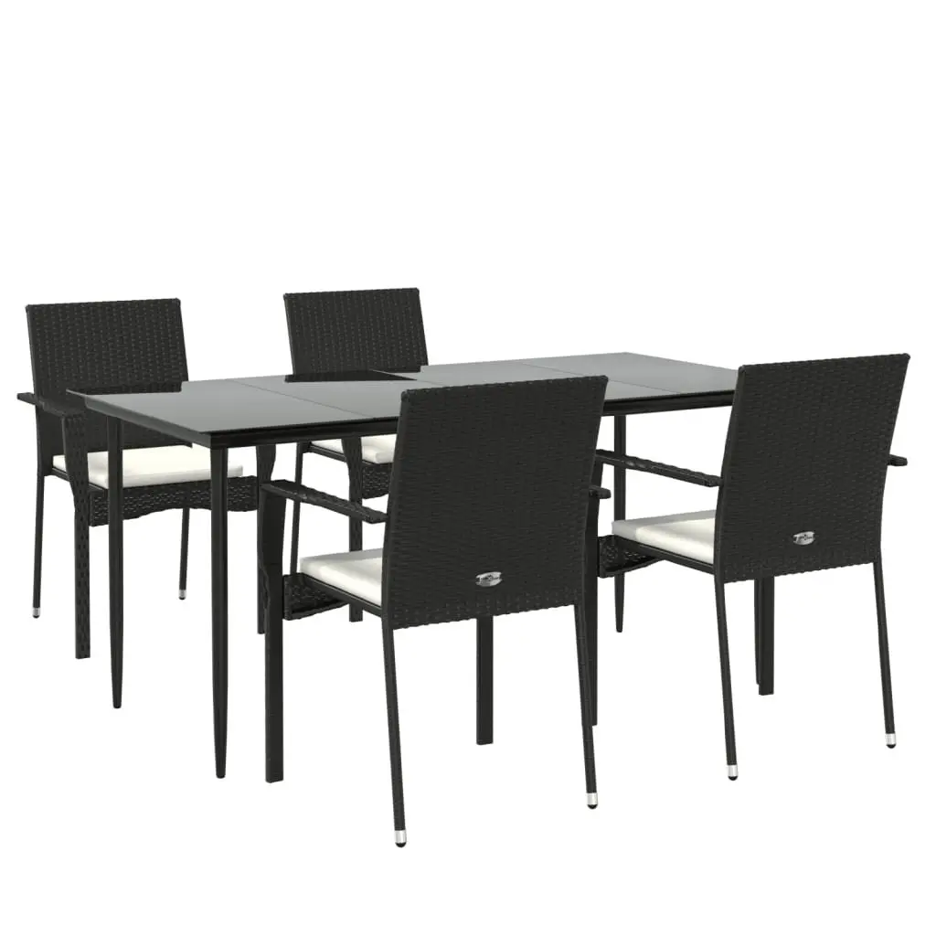 5-Piece Black Poly Rattan Garden Dining Set with Table