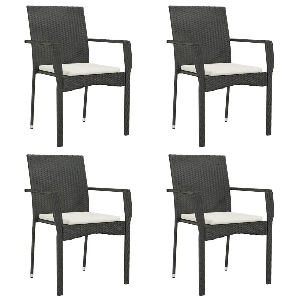 5-Piece Black Poly Rattan Garden Dining Set with Table
