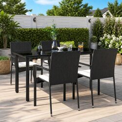 Sturdy 5 Piece Outdoor Dining Set with Poly Rattan Chairs
