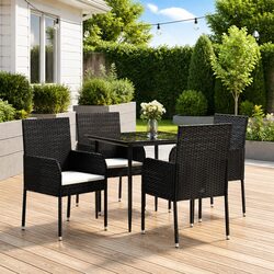 5 Piece Black Poly Rattan Garden Dining Set