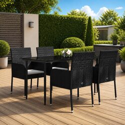 5 Piece Outdoor Patio Dining Set in Black Poly Rattan