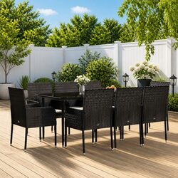 Sturdy 9 Piece Garden Dining Set with Black Poly Rattan