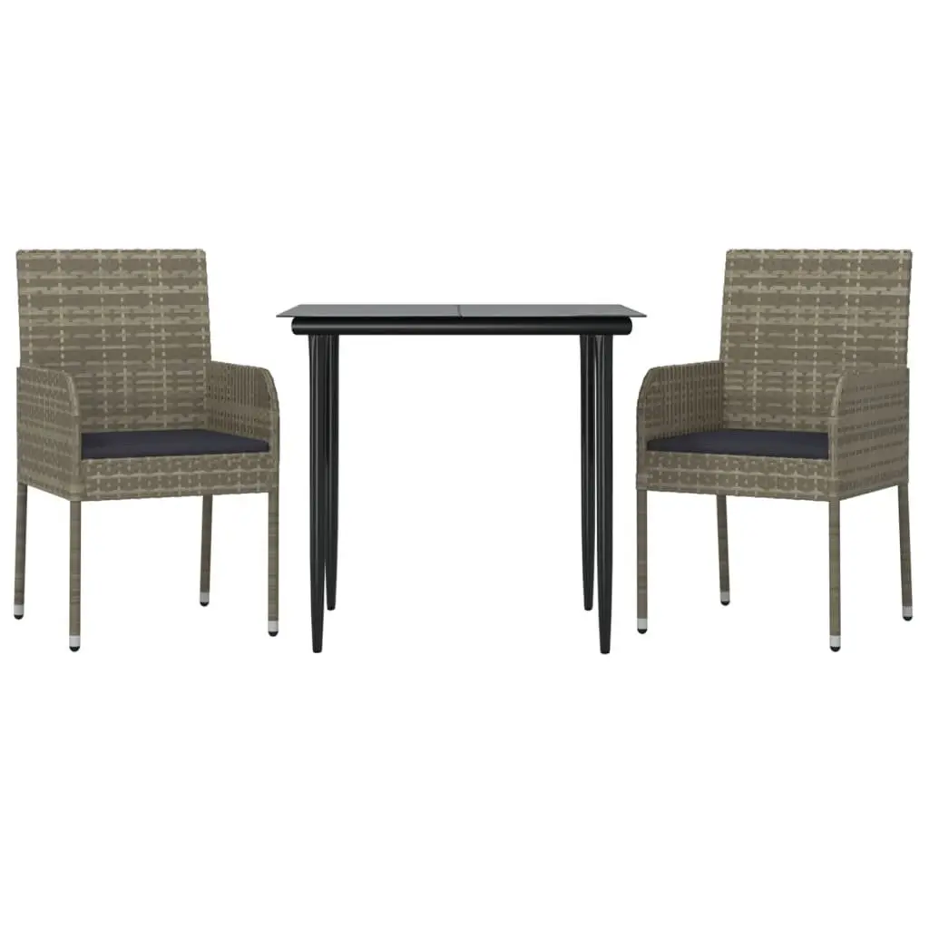 Garden Dining Set PE Rattan Steel Frame Tempered Glass Table Grey 3 Piece