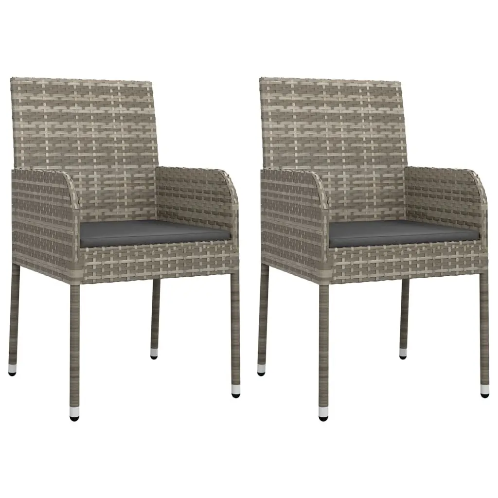 Garden Dining Set PE Rattan Steel Frame Tempered Glass Table Grey 3 Piece