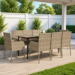 Stylish 9-Piece Garden Dining Set with Grey Rattan Chairs