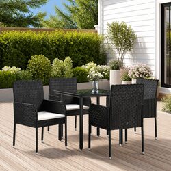 Elegant 5 Piece Black Rattan Garden Dining Set