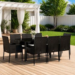 9-Piece Black Poly Rattan Garden Dining Set