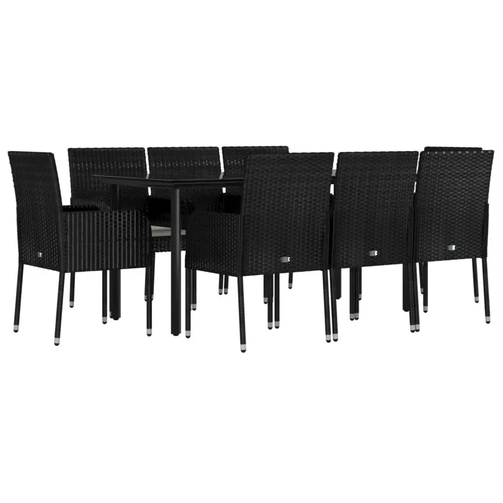 9-Piece Black Poly Rattan Garden Dining Set