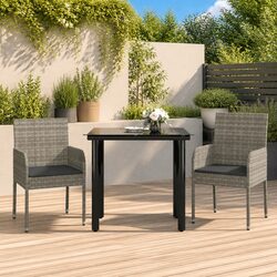 Sturdy Grey Rattan Garden Dining Set with Cushions