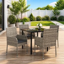 Sturdy 5 Piece Grey Garden Dining Set with Cushions