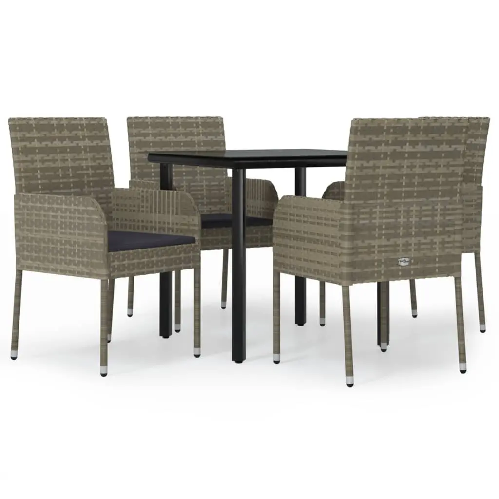 5 Piece Grey Garden Dining Set with Cushions