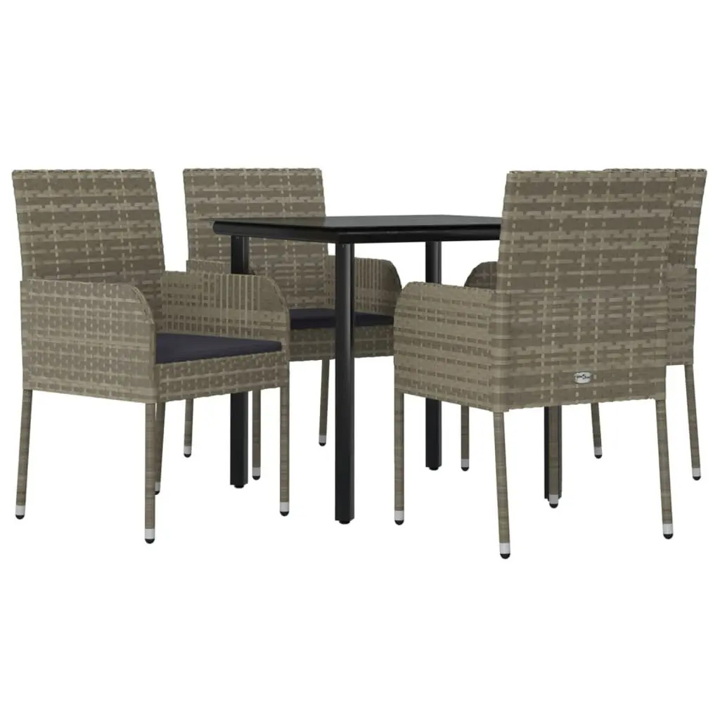 5 Piece Grey Garden Dining Set with Cushions