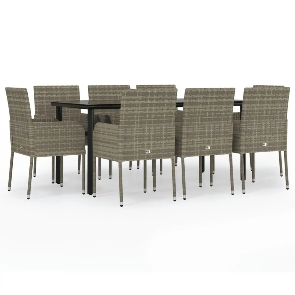 Garden Dining Set 9 Piece Grey Poly Rattan Outdoor Patio Furniture with Cushions