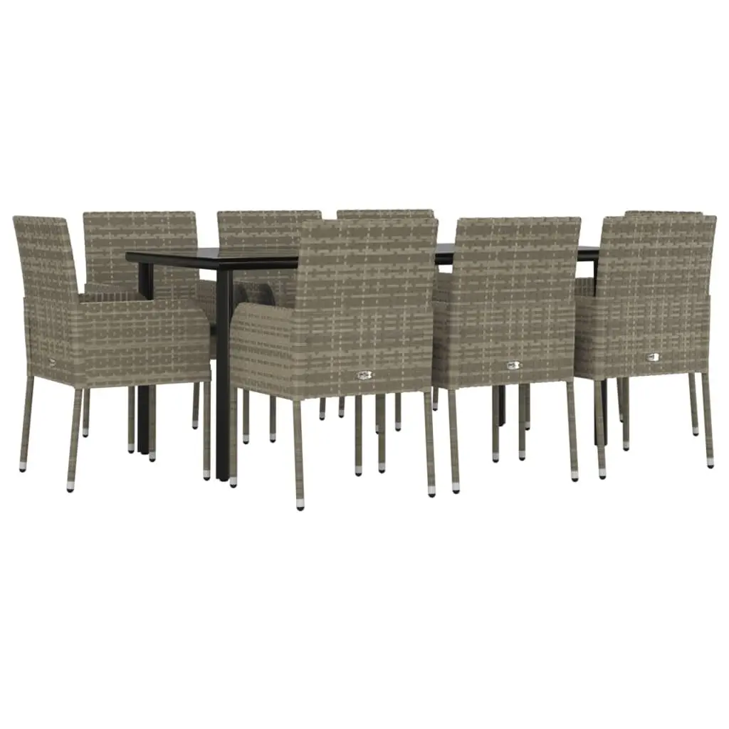 Garden Dining Set 9 Piece Grey Poly Rattan Outdoor Patio Furniture with Cushions