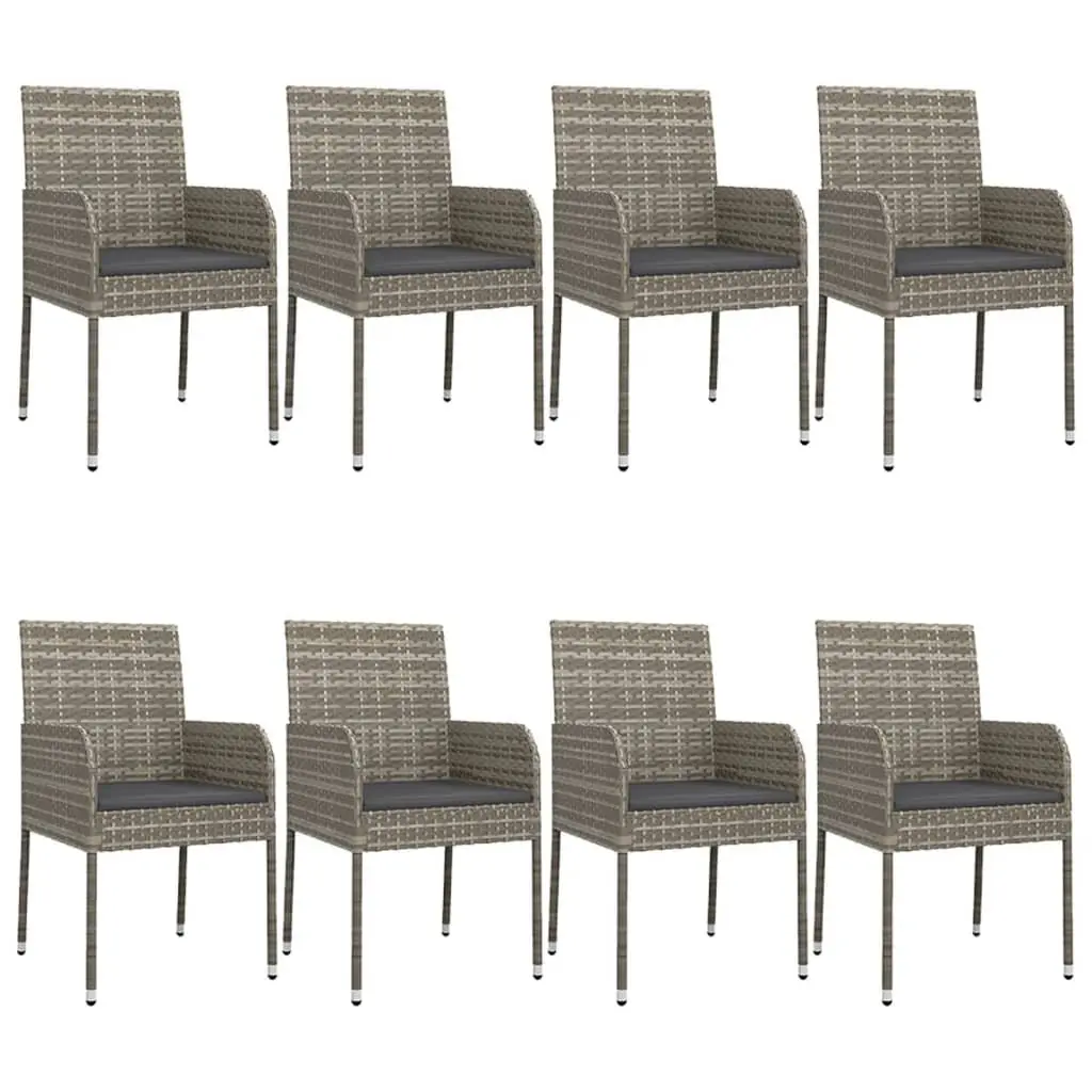 Garden Dining Set 9 Piece Grey Poly Rattan Outdoor Patio Furniture with Cushions
