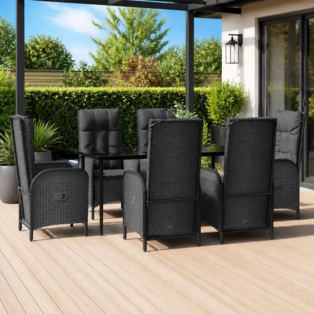 7 Piece Outdoor Dining Set PE Rattan Chairs Table Black