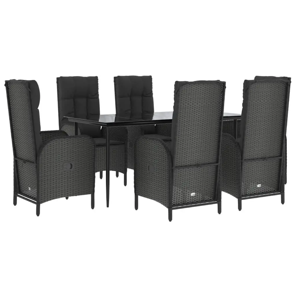 7 Piece Outdoor Dining Set PE Rattan Chairs Table Black