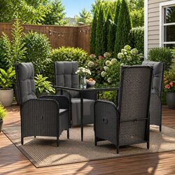 Sturdy 5 Piece Outdoor Dining Set with Black Rattan Chairs