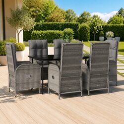 Durable 7 Piece Garden Dining Set with Cushions in Grey