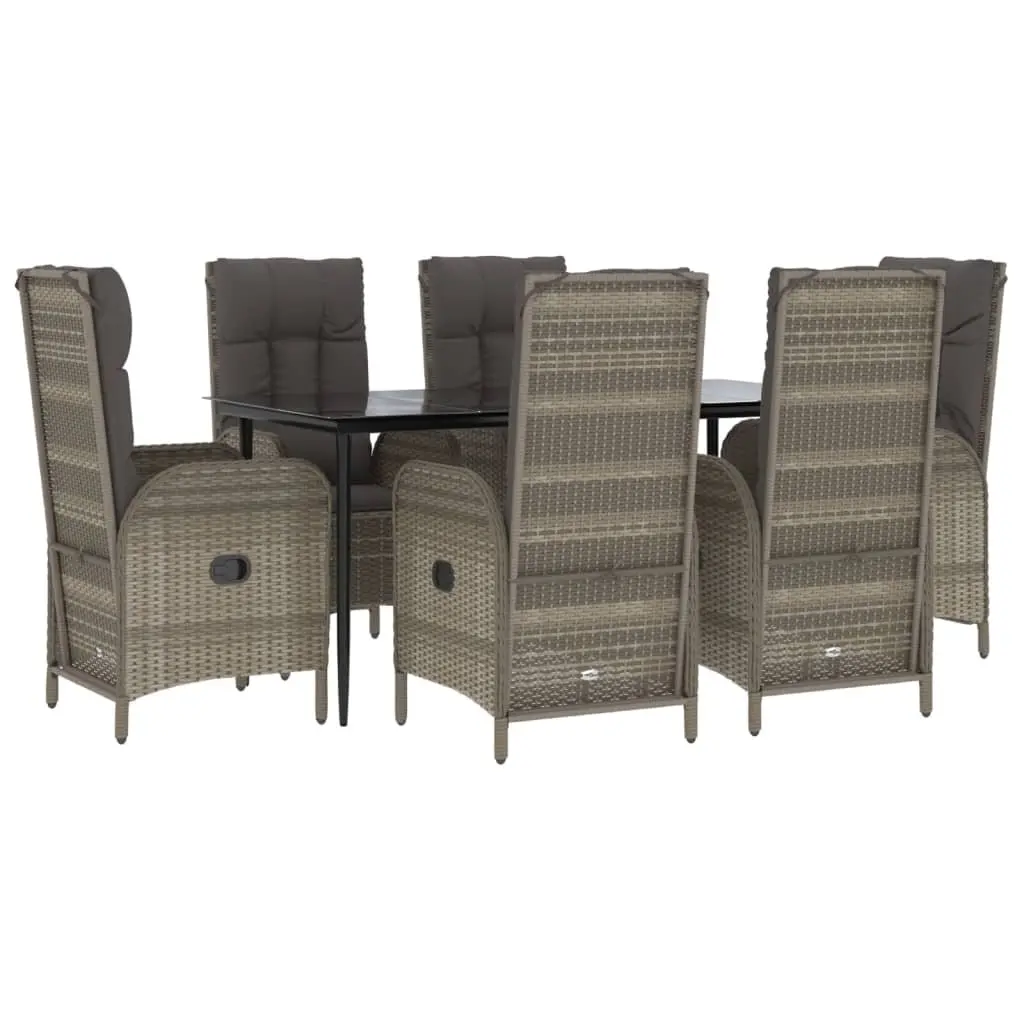 7 Piece Garden Dining Set PE Rattan Powder Coated Steel Grey