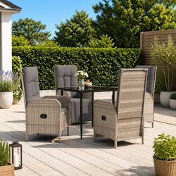 Stylish 5 Piece Grey Poly Rattan Garden Dining Set