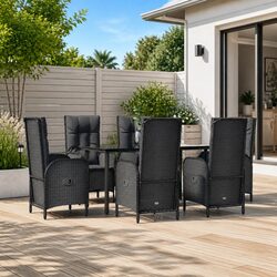 Sturdy 7 Piece Outdoor Dining Set with Black Rattan