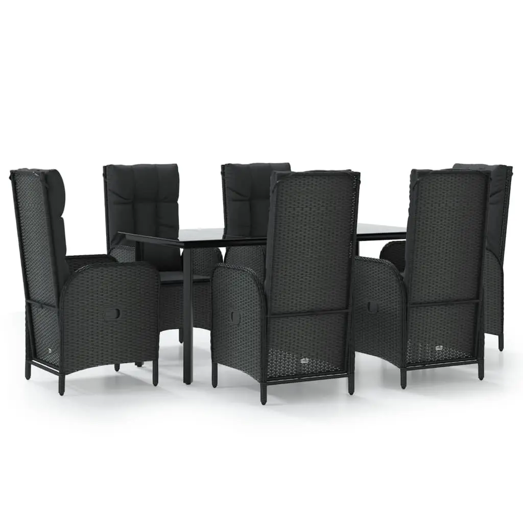 7 Piece Outdoor Dining Set with Black Rattan