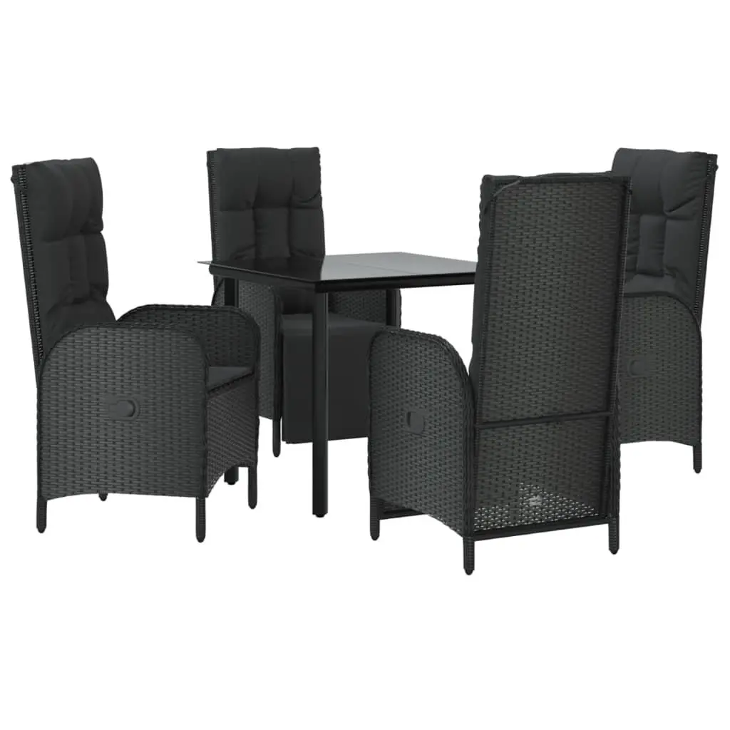 Garden Dining Set PE Rattan 5 Piece Black Outdoor Furniture with Cushions