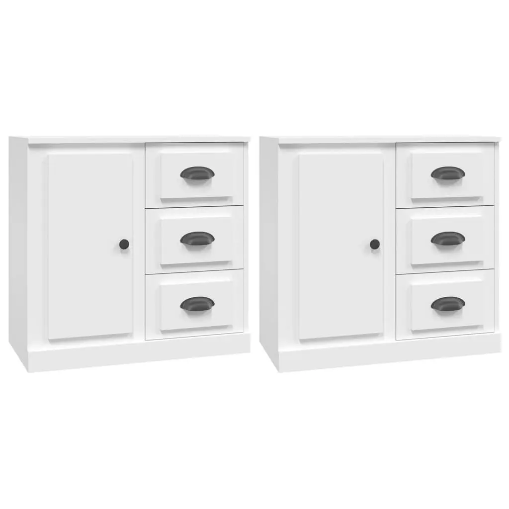 Set of 2 Durable White Engineered Wood Sideboards
