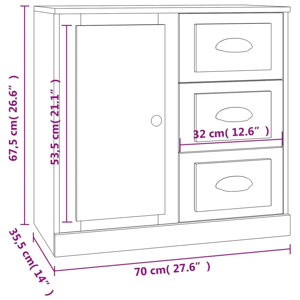 Set of 2 Durable White Engineered Wood Sideboards